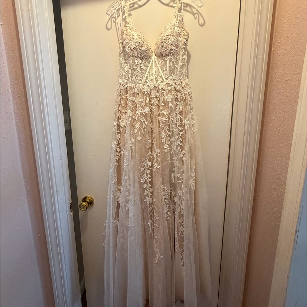Sherri Hill White Ivory Nude long elegant formal prom dress